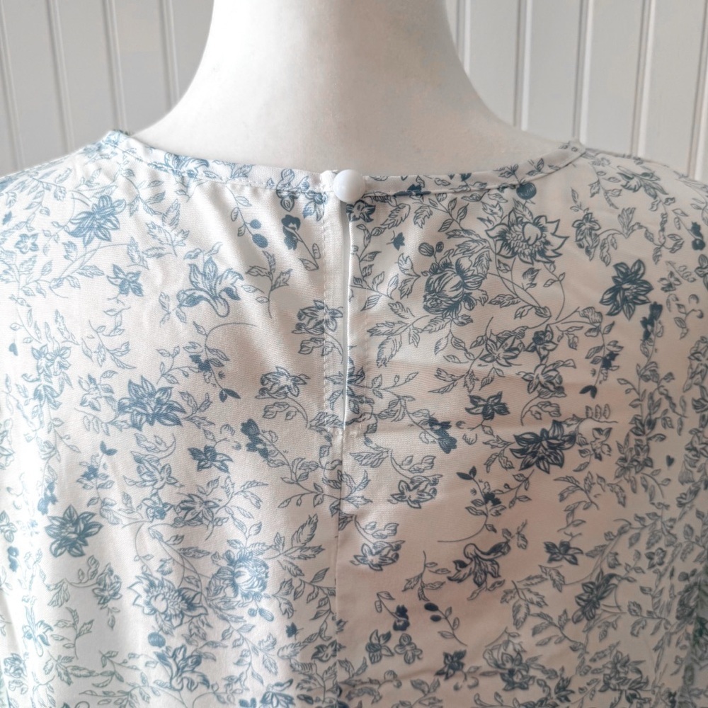 Floral Toile Women's Blouse Coastal Grandma Grandmillenial Coquette Top - Picture 4 of 5